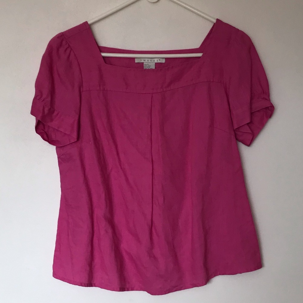 Tweeds pink linen boxy short sleeve shirt